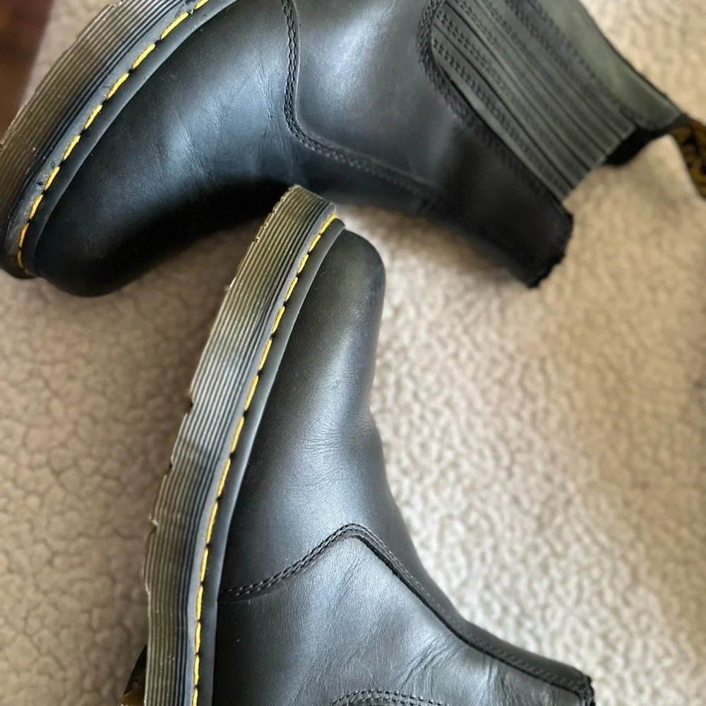 Dr. Martens Black Leather Chelsea Ankle Boots with Yellow Stitching